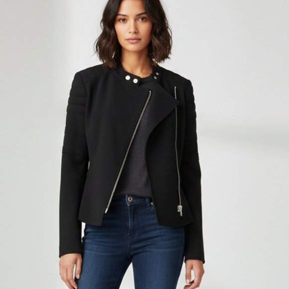 Aritzia Wilfred Blazer Moto Biker Crepe Jacket Zippers Zip up Black Size 0 - Picture 1 of 16